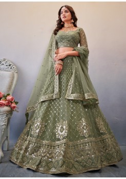 Mahendi Green Butterfly Net Lehenga 